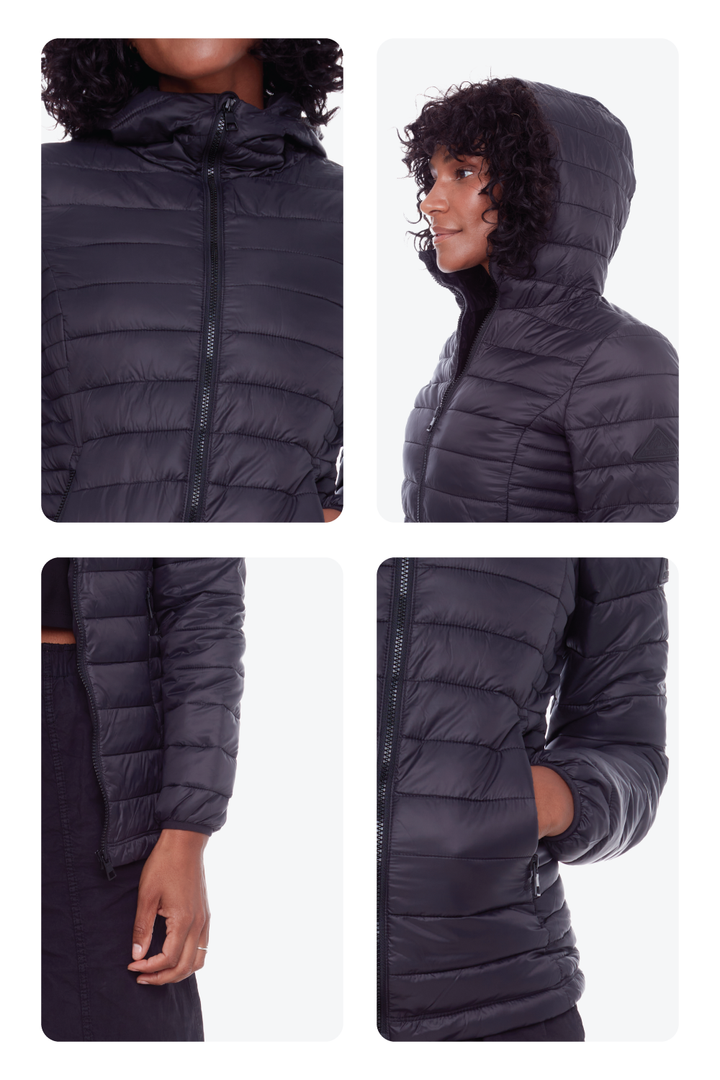 YOHO LADIES' | WOMEN'S VEGAN DOWN (RECYCLED) LIGHTWEIGHT PACKABLE PUFFER, BLACK