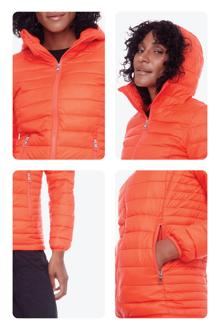 YOHO LADIES' | WOMEN'S VEGAN DOWN (RECYCLED) LIGHTWEIGHT PACKABLE PUFFER, TANGERINE