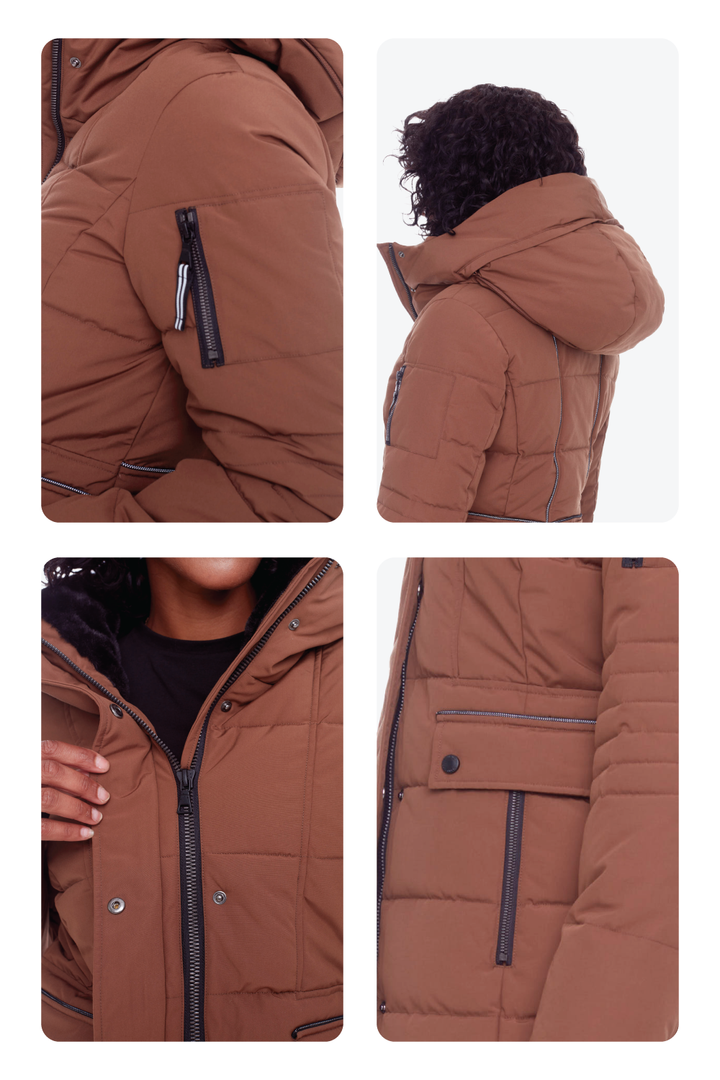 KOOTNEY | WOMEN'S VEGAN DOWN (RECYCLED) MID-LENGTH PARKA, MAPLE