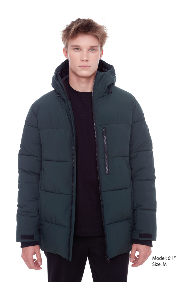 BANFF | MEN'S VEGAN DOWN (RECYCLED) MID-WEIGHT QUILTED PUFFER JACKET, DEEP GREEN