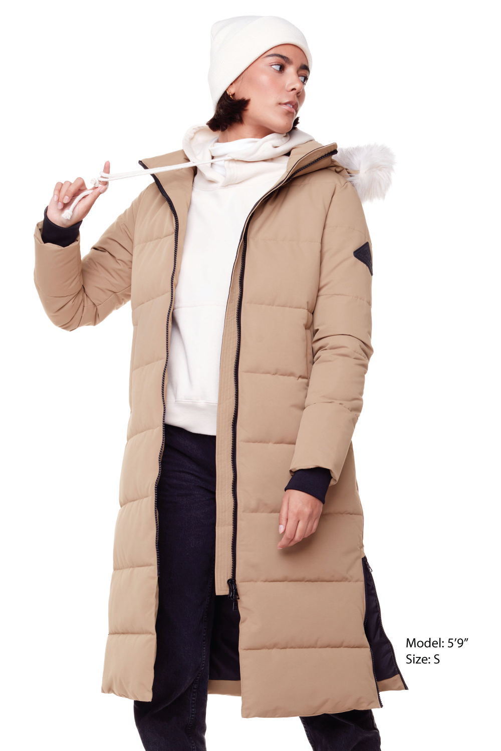 KLUANE | WOMEN'S VEGAN DOWN (RECYCLED) ULTRA LONG LENGTH PARKA, CAMEL