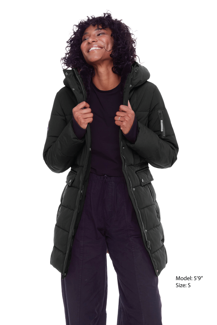 KOOTNEY | WOMEN'S VEGAN DOWN (RECYCLED) MID-LENGTH PARKA, BLACK