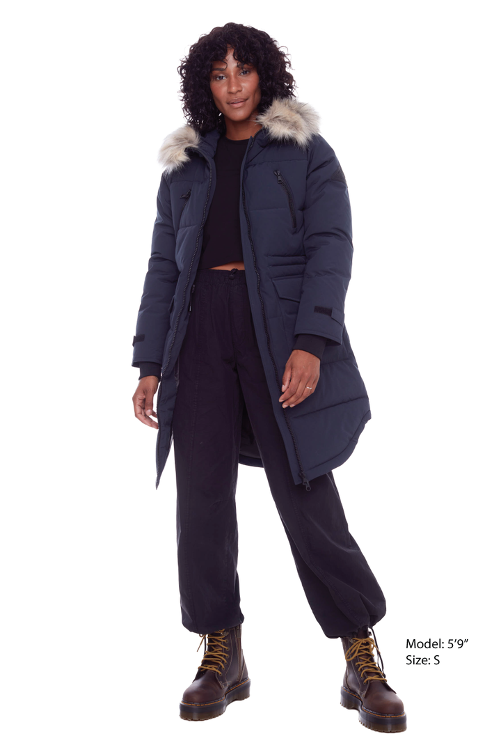 UKON | WOMEN'S VEGAN DOWN (RECYCLED) DRAWSTRING PARKA, NAVY