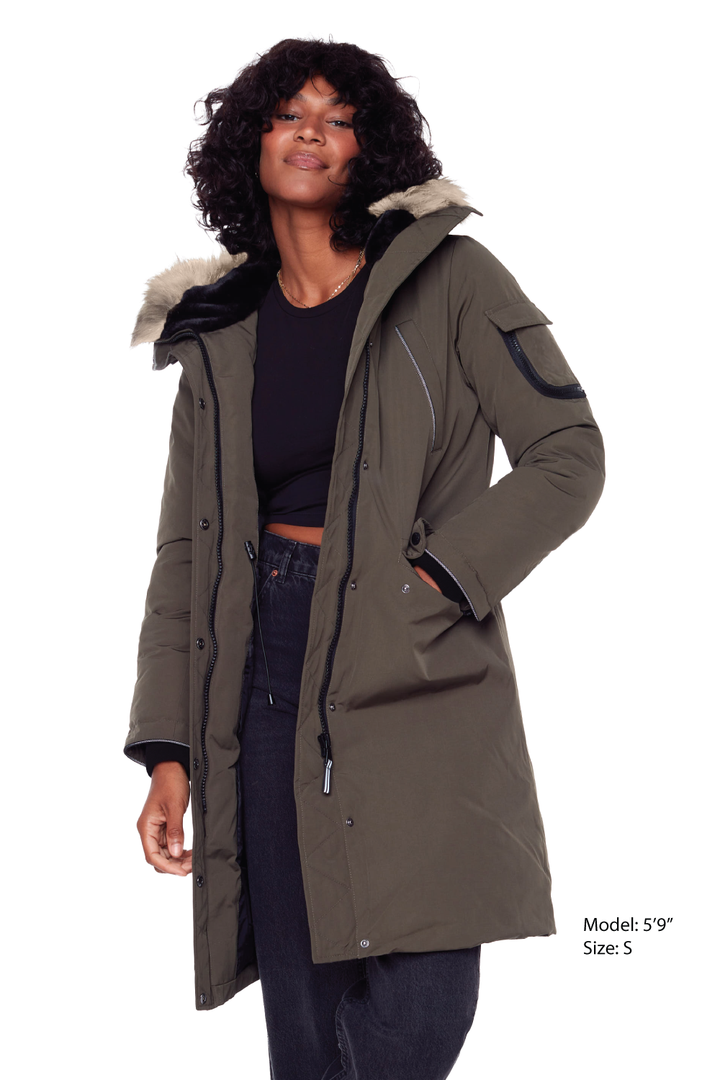 LAURENTIAN | WOMEN'S VEGAN DOWN (RECYCLED) LONG PARKA, OLIVE