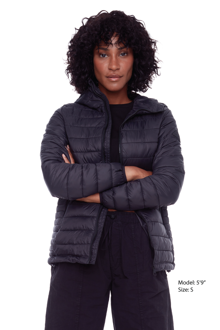 YOHO LADIES' | WOMEN'S VEGAN DOWN (RECYCLED) LIGHTWEIGHT PACKABLE PUFFER, BLACK
