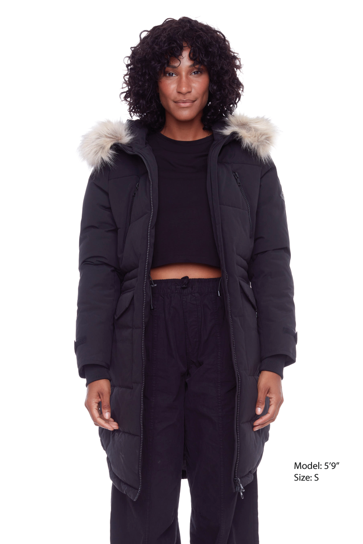 UKON | WOMEN'S VEGAN DOWN (RECYCLED) DRAWSTRING PARKA, BLACK