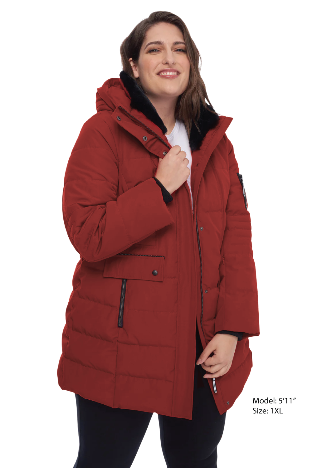 KOOTNEY PLUS | WOMEN'S VEGAN DOWN (RECYCLED) MID-LENGTH PARKA, CRIMSON (PLUS SIZE)
