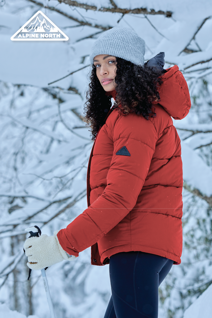 FORILLON | WOMEN'S VEGAN DOWN (RECYCLED) SHORT PUFFER JACKET, DEEP RED