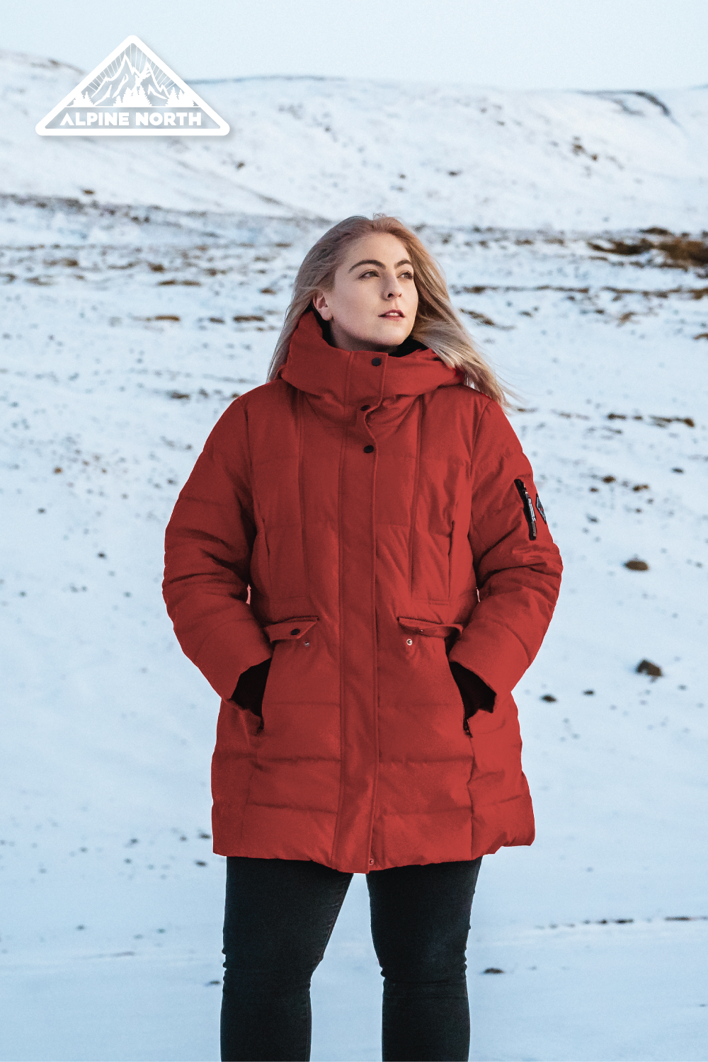 KOOTNEY PLUS | WOMEN'S VEGAN DOWN (RECYCLED) MID-LENGTH PARKA, CRIMSON (PLUS SIZE)