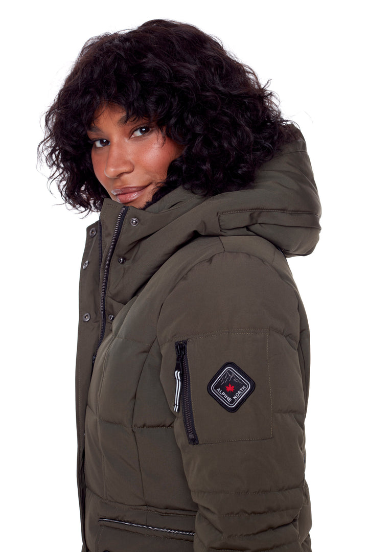WOMEN'S VEGAN DOWN (RECYCLED) MID-LENGTH PARKA, OLIVE