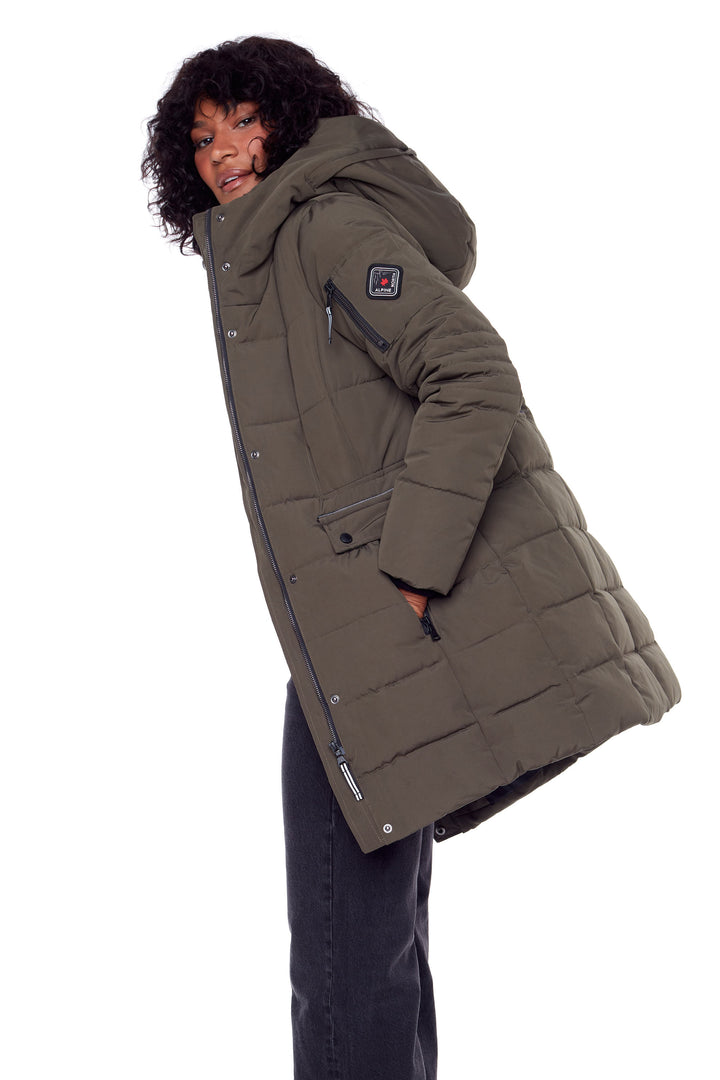 KOOTNEY | WOMEN'S VEGAN DOWN (RECYCLED) MID-LENGTH PARKA, OLIVE
