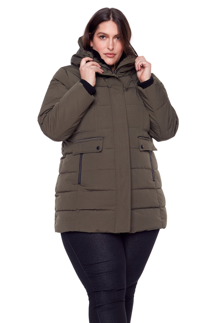 WOMEN'S VEGAN DOWN (RECYCLED) MID-LENGTH PARKA, OLIVE (PLUS SIZE)