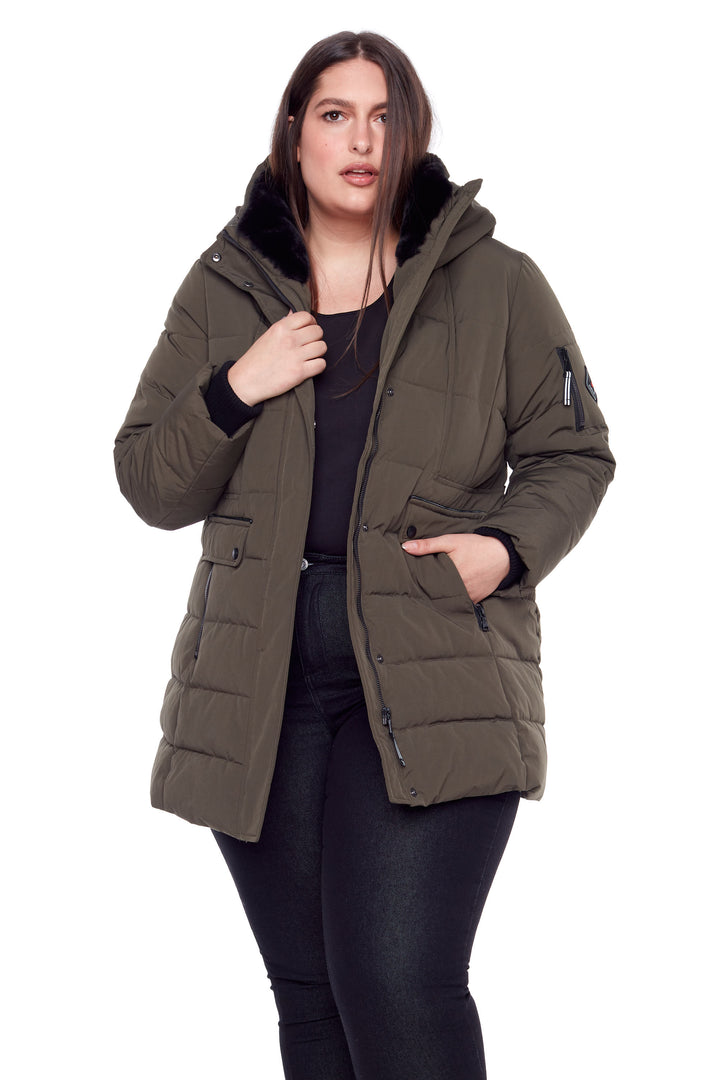 WOMEN'S VEGAN DOWN (RECYCLED) MID-LENGTH PARKA, OLIVE (PLUS SIZE)