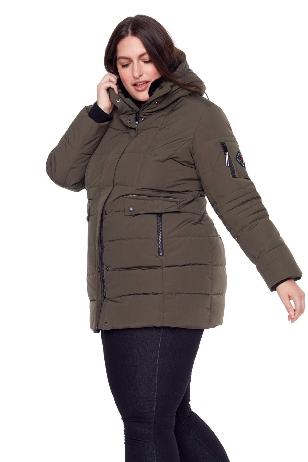 KOOTNEY PLUS | WOMEN'S VEGAN DOWN (RECYCLED) MID-LENGTH PARKA, OLIVE (PLUS SIZE)