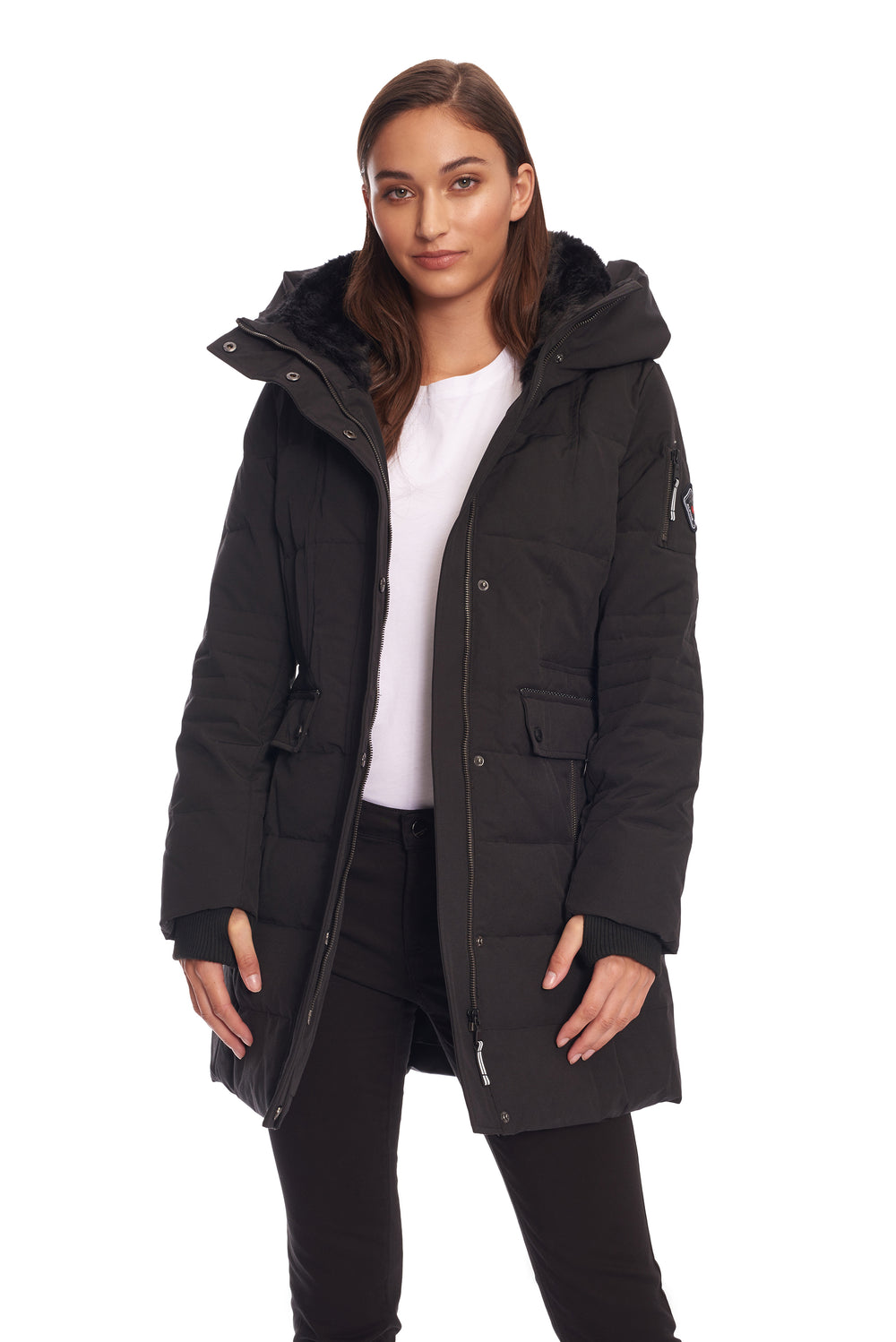 WOMEN'S VEGAN DOWN (RECYCLED) MID-LENGTH PARKA, BLACK – Alpine North US