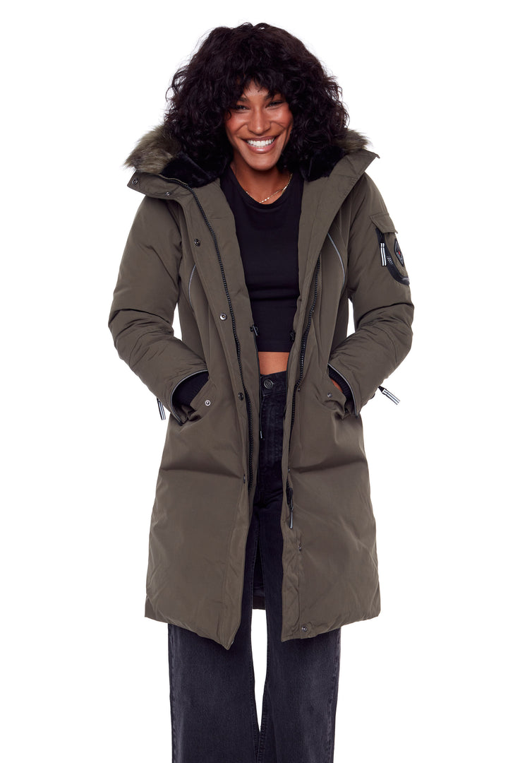 LAURENTIAN | WOMEN'S VEGAN DOWN (RECYCLED) LONG PARKA, OLIVE