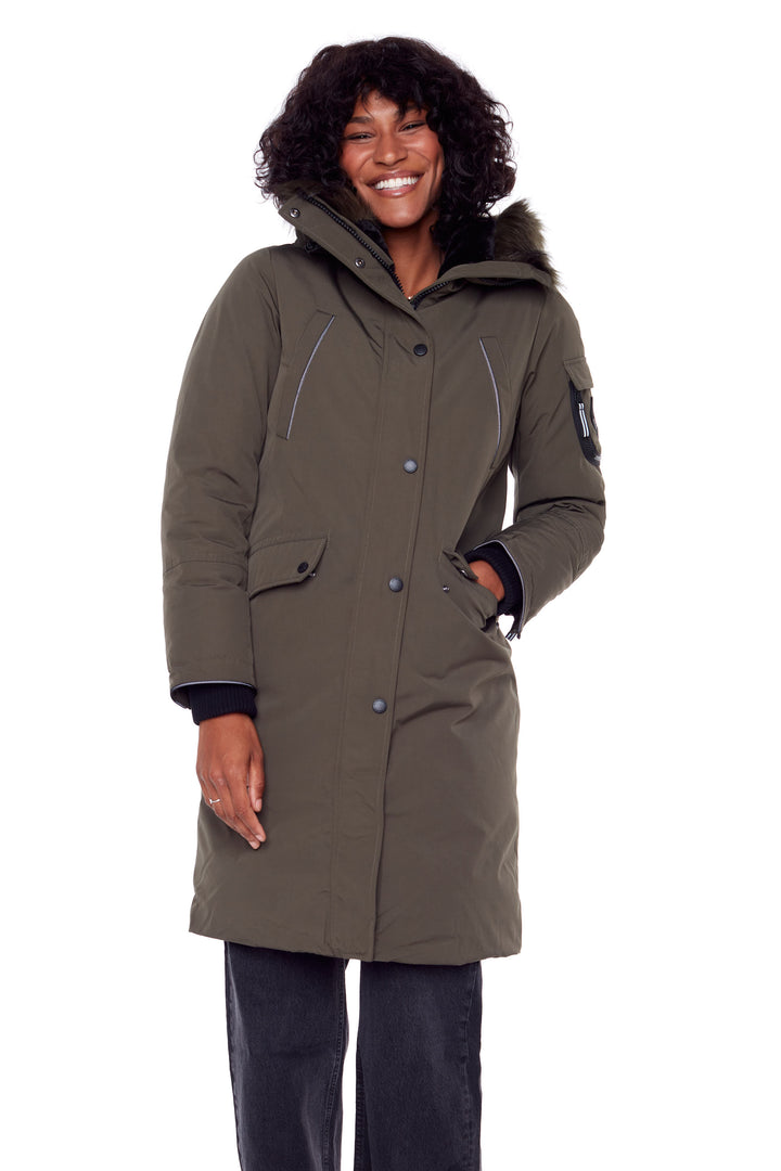 LAURENTIAN | WOMEN'S VEGAN DOWN (RECYCLED) LONG PARKA, OLIVE