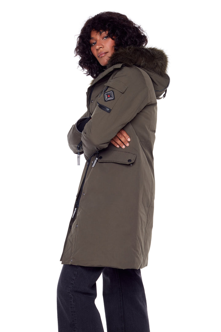 LAURENTIAN | WOMEN'S VEGAN DOWN (RECYCLED) LONG PARKA, OLIVE