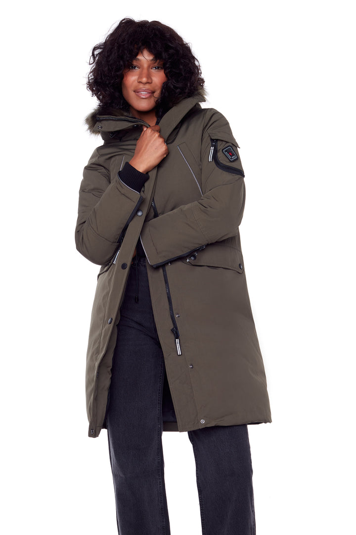 LAURENTIAN | WOMEN'S VEGAN DOWN (RECYCLED) LONG PARKA, OLIVE