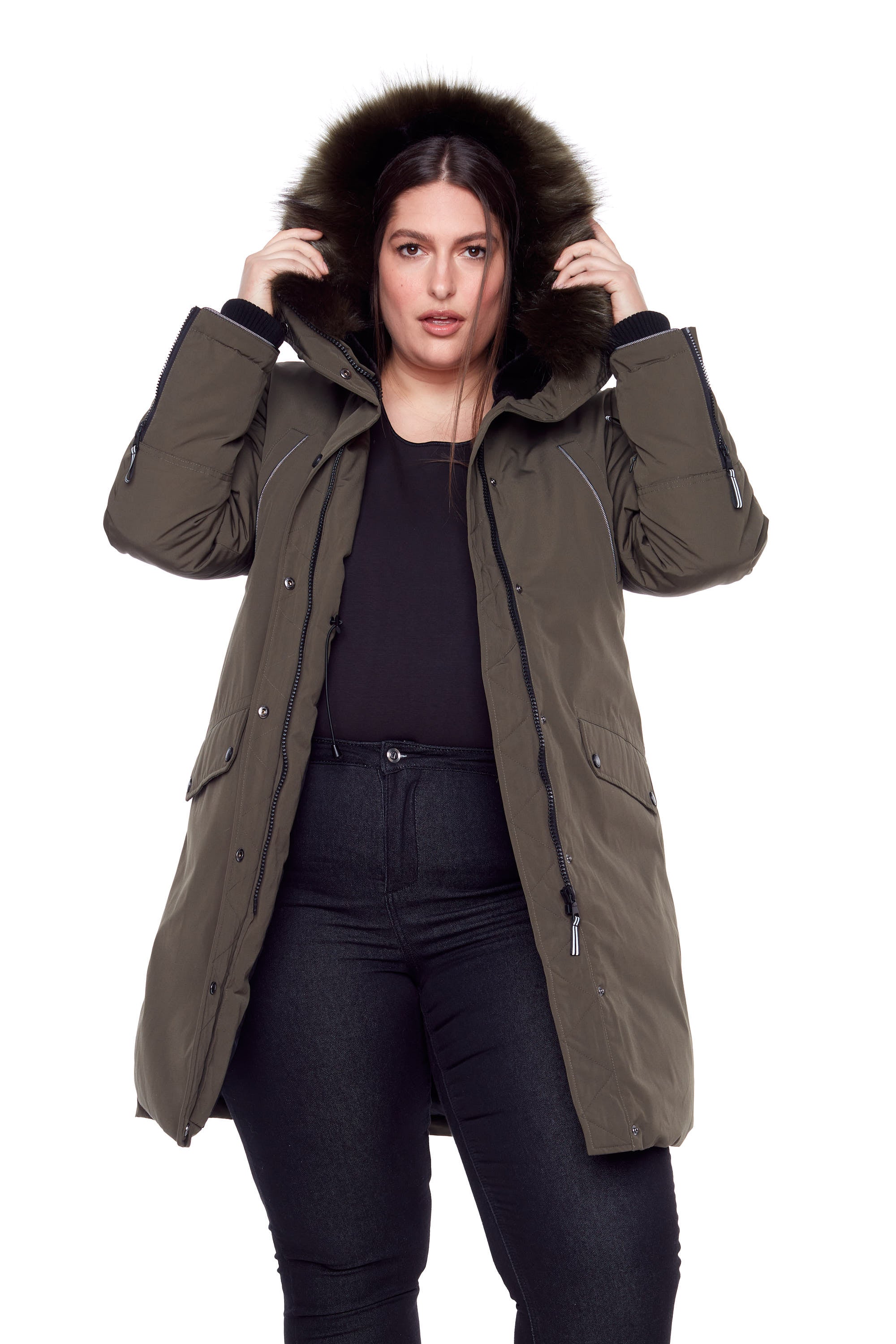LAURENTIAN PLUS | WOMEN'S VEGAN DOWN (RECYCLED) LONG PARKA, OLIVE