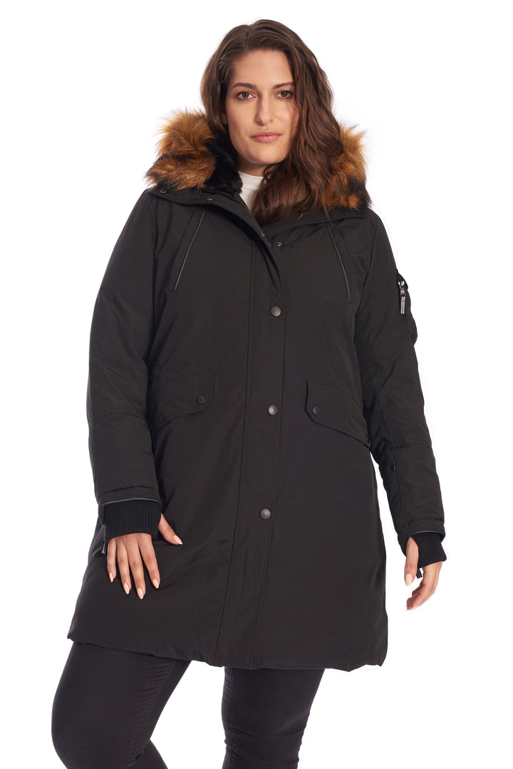 LAURENTIAN PLUS | WOMEN'S VEGAN DOWN (RECYCLED) LONG PARKA, BLACK (PLUS SIZE)