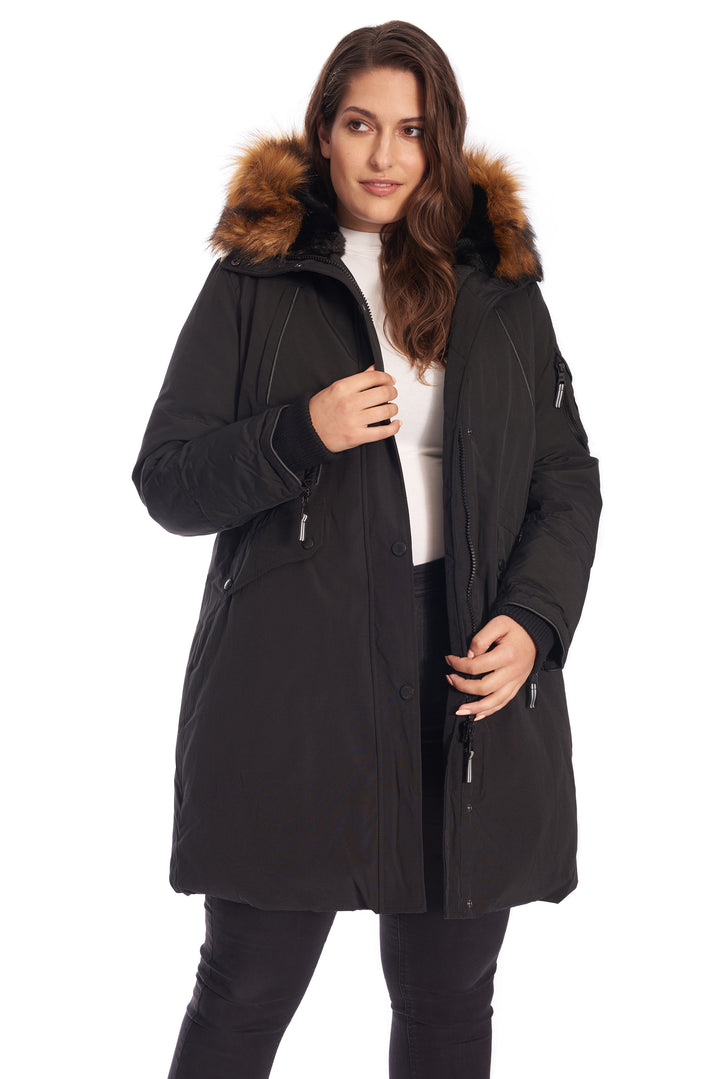 LAURENTIAN PLUS | WOMEN'S VEGAN DOWN (RECYCLED) LONG PARKA, BLACK (PLUS SIZE)