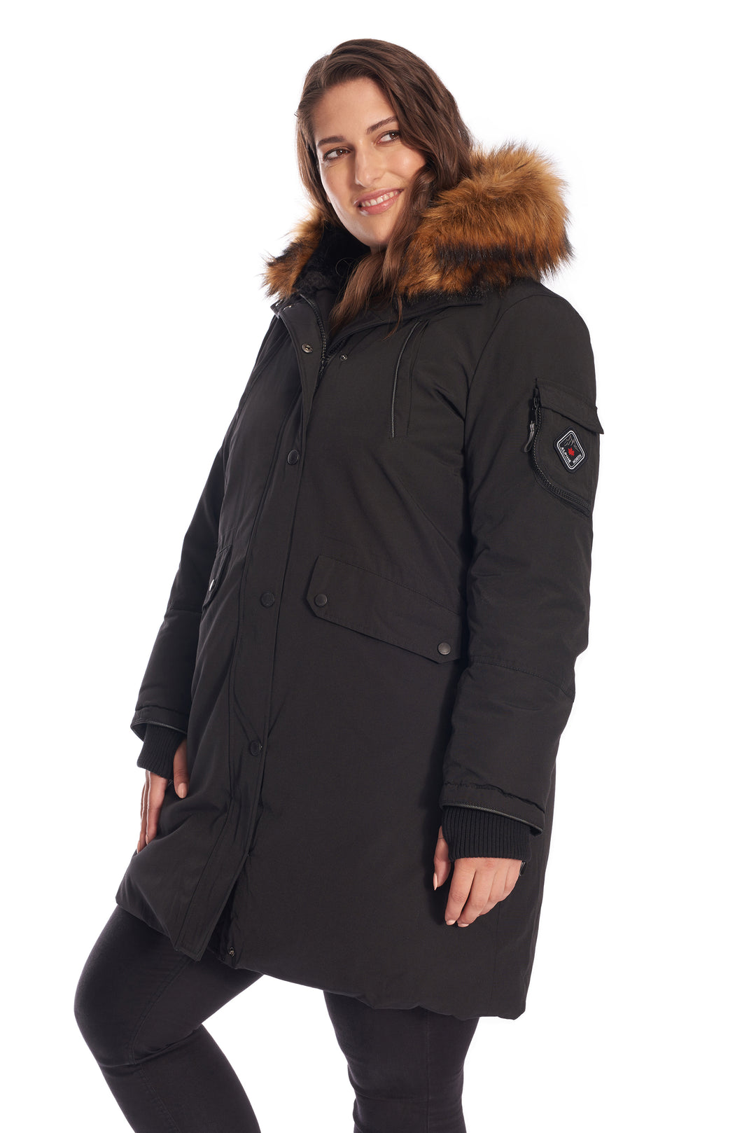 LAURENTIAN PLUS | WOMEN'S VEGAN DOWN (RECYCLED) LONG PARKA, BLACK (PLUS SIZE)