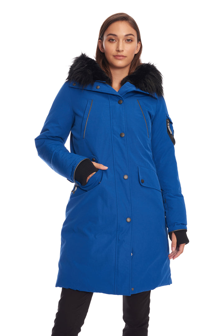 LAURENTIAN | WOMEN'S VEGAN DOWN (RECYCLED) LONG PARKA, COBALT