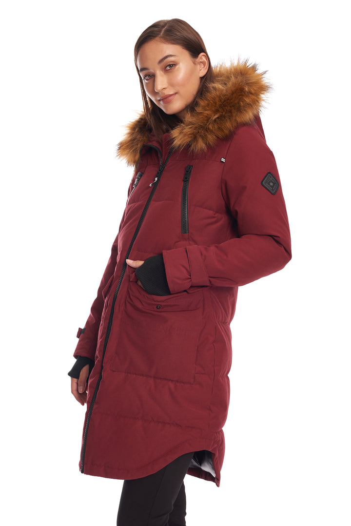 UKON | WOMEN'S VEGAN DOWN (RECYCLED) DRAWSTRING PARKA, OXBLOOD