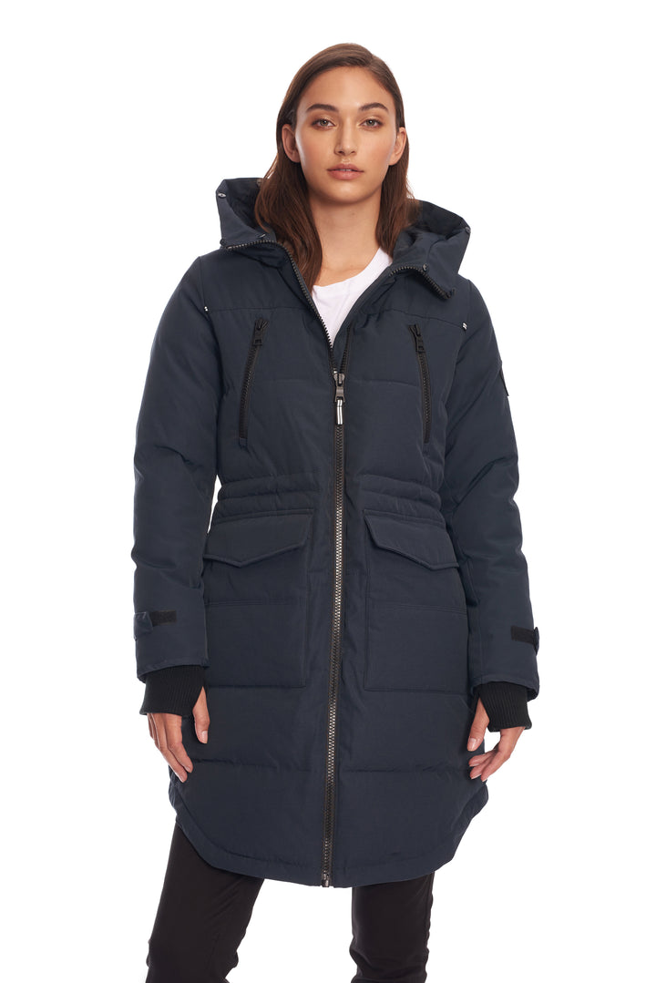 UKON | WOMEN'S VEGAN DOWN (RECYCLED) DRAWSTRING PARKA, NAVY