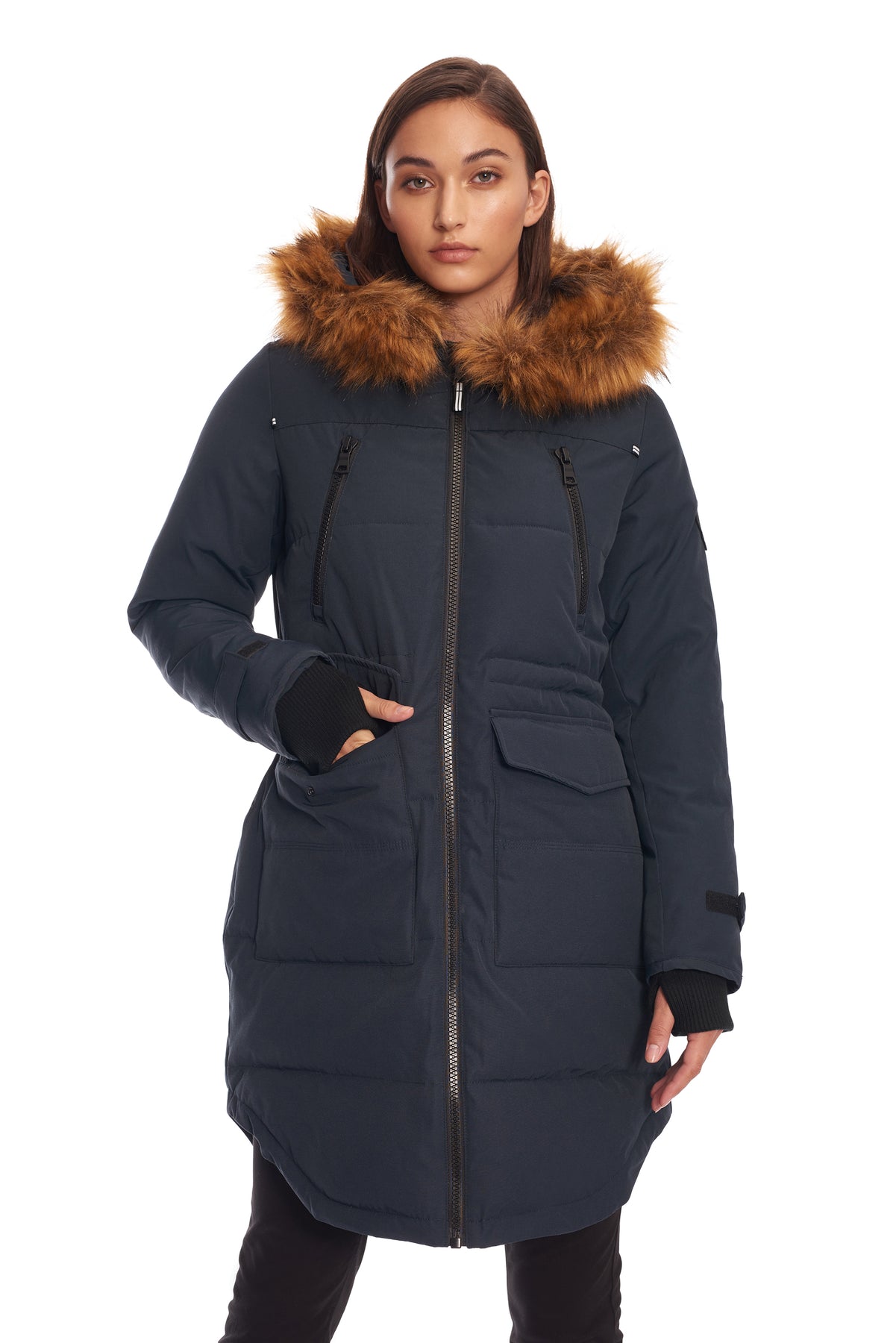 UKON WOMEN S VEGAN DOWN RECYCLED DRAWSTRING PARKA NAVY