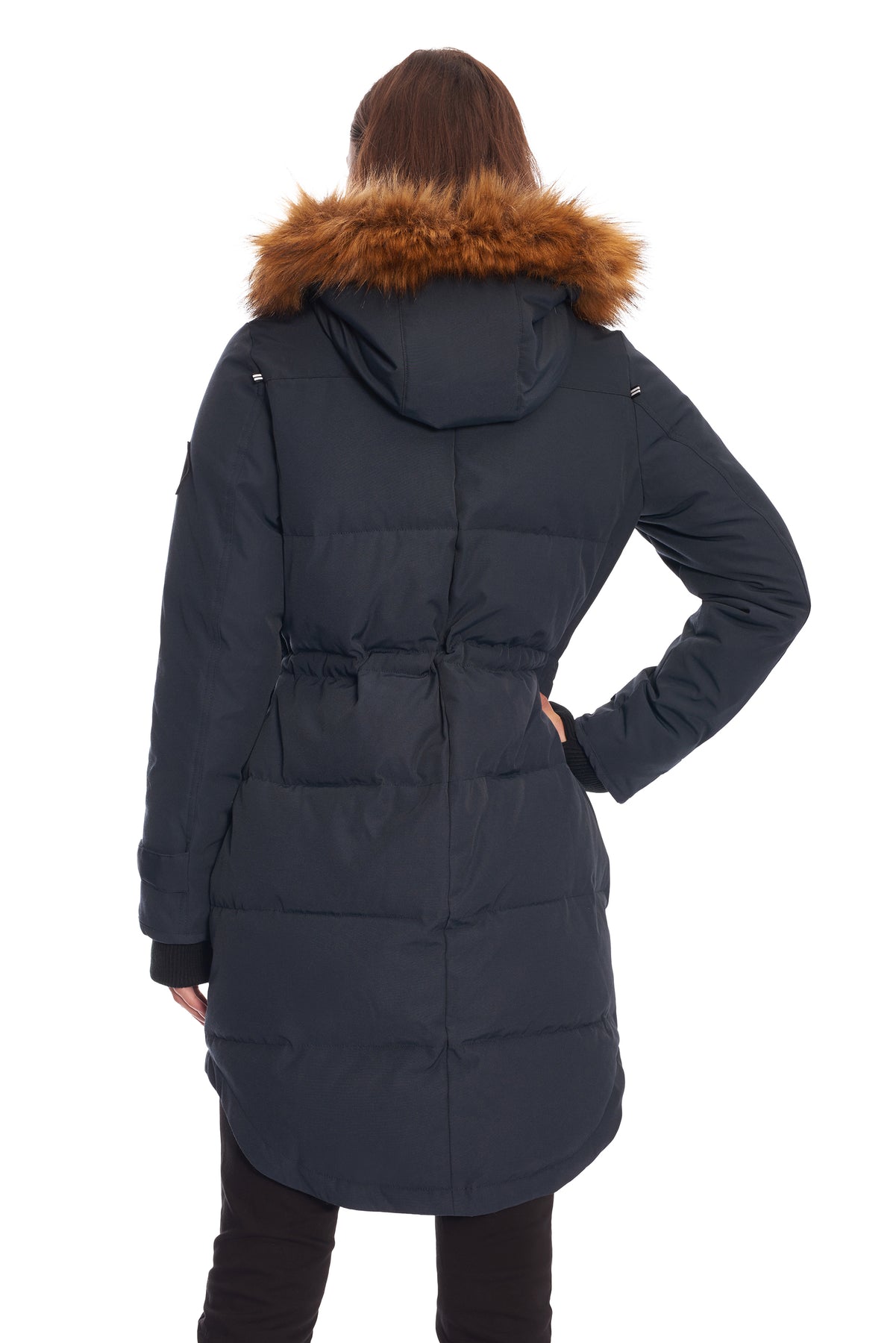 UKON WOMEN S VEGAN DOWN RECYCLED DRAWSTRING PARKA NAVY Alpine North US