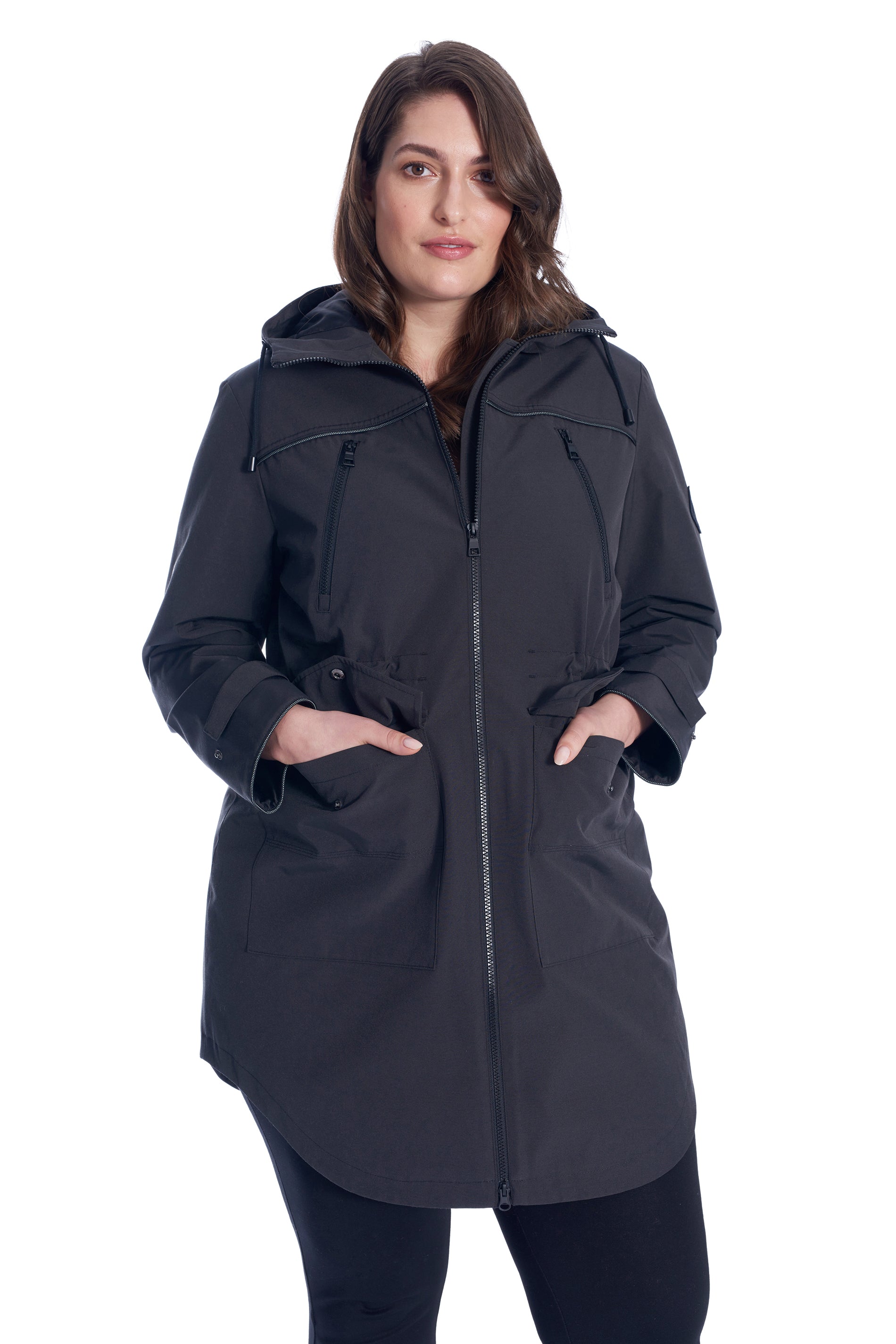 KUSAWA PLUS WOMEN S DRAWSTRING RAINCOAT PEWTER PLUS SIZE Alpine North US