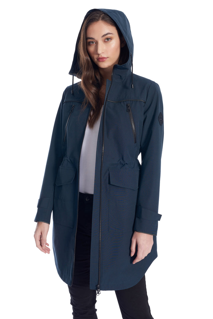 WOMEN'S DRAWSTRING RAINCOAT, NAVY