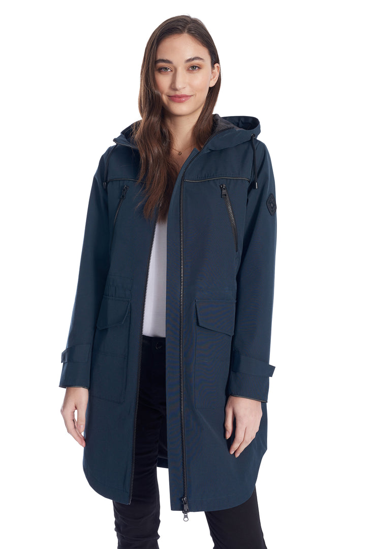 WOMEN'S DRAWSTRING RAINCOAT, NAVY