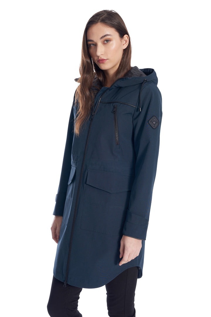 WOMEN'S DRAWSTRING RAINCOAT, NAVY