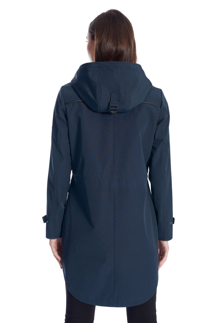 WOMEN'S DRAWSTRING RAINCOAT, NAVY