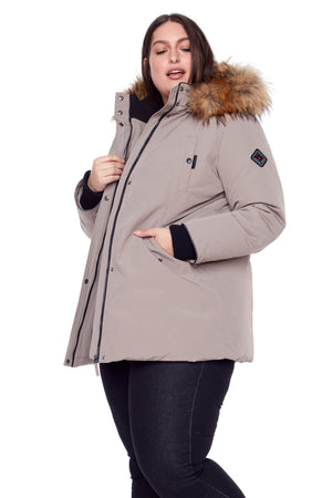 GLACIER PLUS | WOMEN'S VEGAN DOWN (RECYCLED) PARKA, TAUPE (PLUS SIZE)
