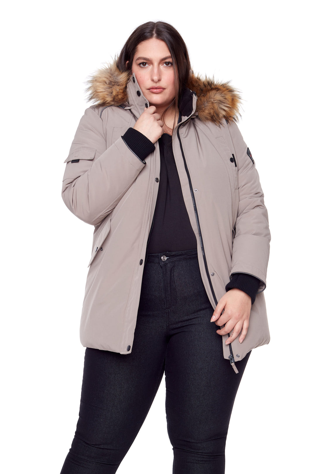 WOMEN'S VEGAN DOWN (RECYCLED) PARKA, TAUPE (PLUS SIZE)
