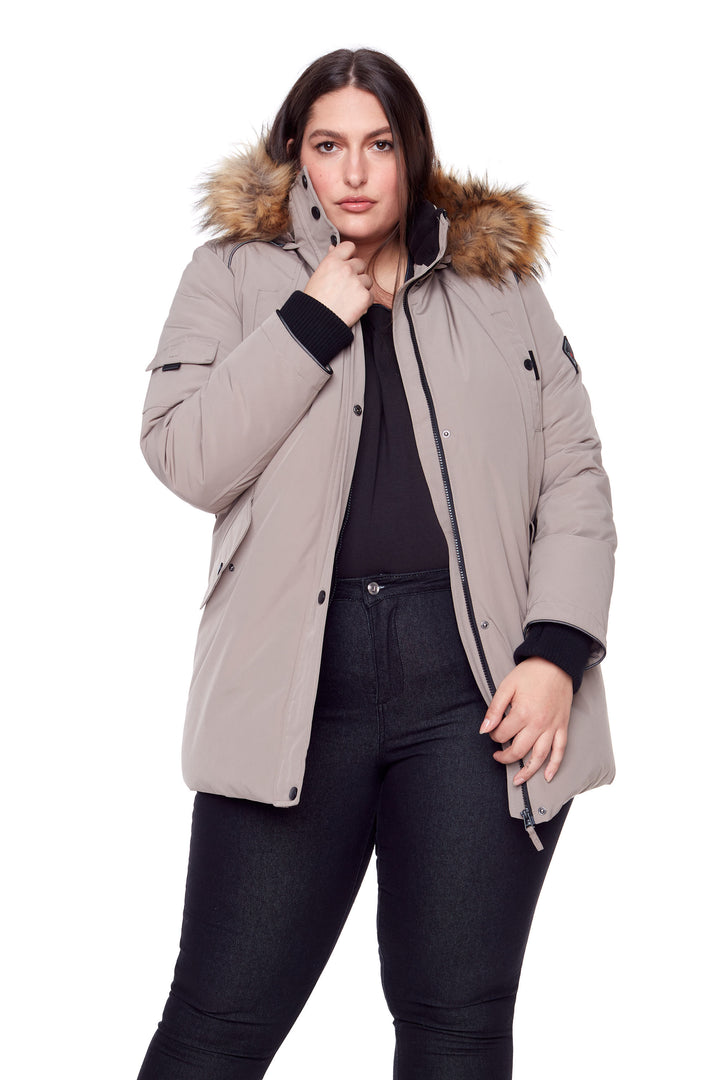 GLACIER PLUS | WOMEN'S VEGAN DOWN (RECYCLED) PARKA, TAUPE (PLUS SIZE)