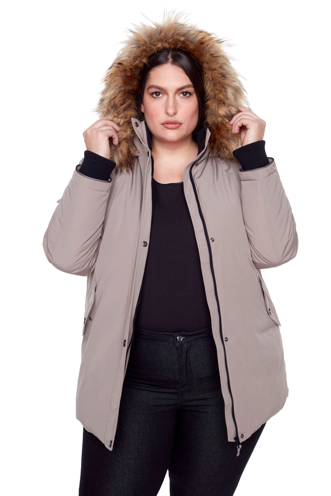 GLACIER PLUS | WOMEN'S VEGAN DOWN (RECYCLED) PARKA, TAUPE (PLUS SIZE)