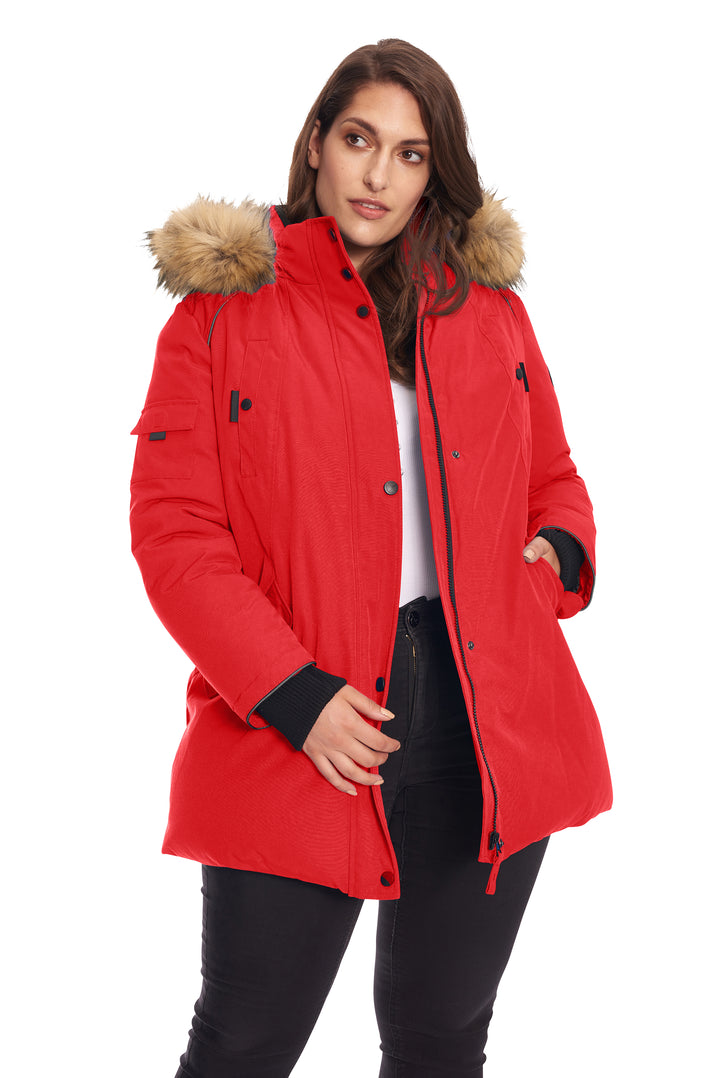 GLACIER PLUS | WOMEN'S VEGAN DOWN (RECYCLED) PARKA, CRIMSON (PLUS SIZE)