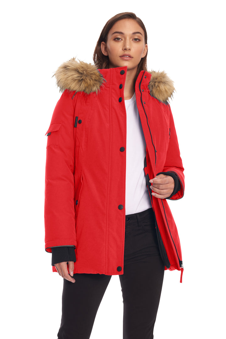 GLACIER | WOMEN'S VEGAN DOWN (RECYCLED) PARKA, CRIMSON