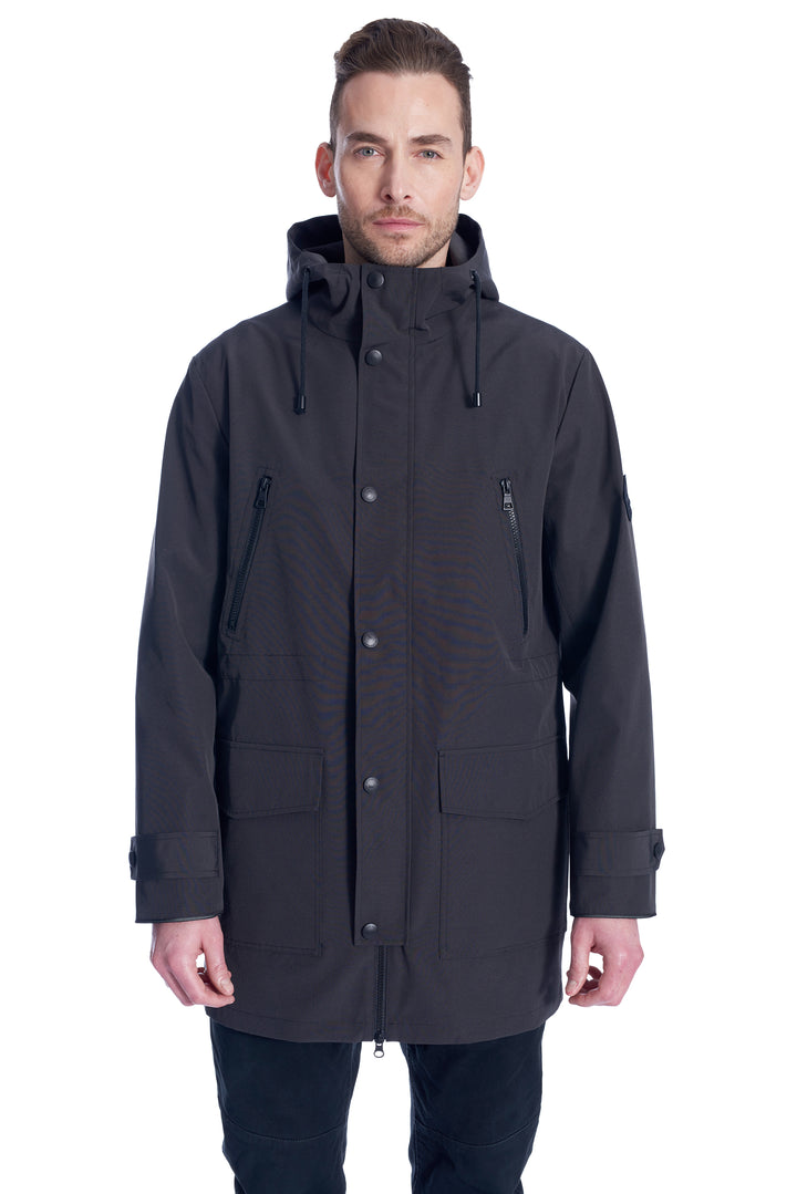 MEN'S DRAWSTRING RAINCOAT, PEWTER