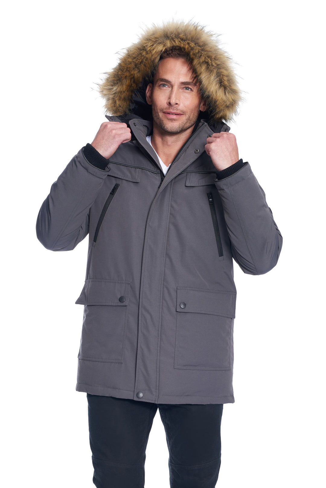 MEN'S VEGAN DOWN PARKA, DARK GREY