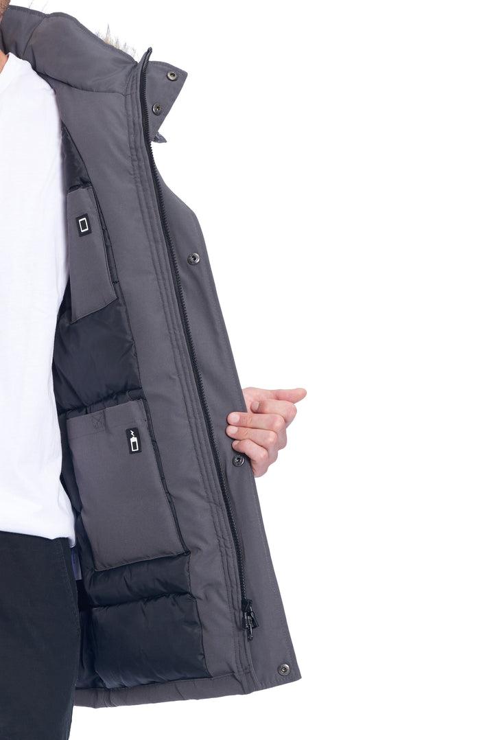 MEN'S VEGAN DOWN PARKA, DARK GREY