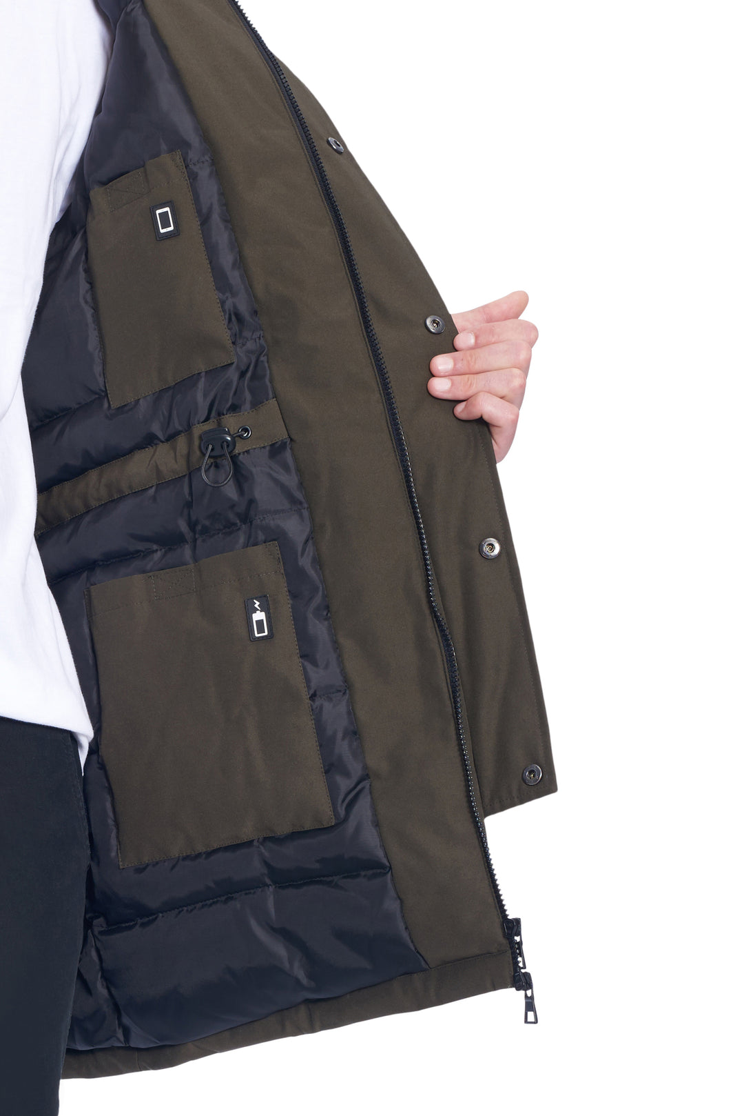 MEN'S VEGAN DOWN DRAWSTRING PARKA, OLIVE
