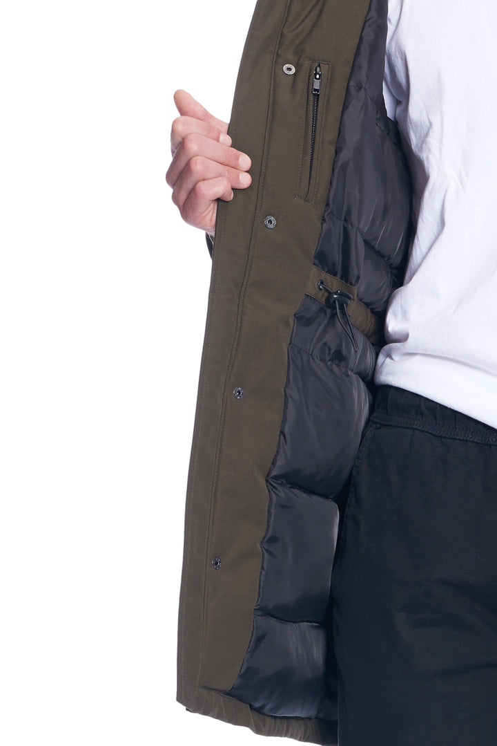 MEN'S VEGAN DOWN DRAWSTRING PARKA, OLIVE