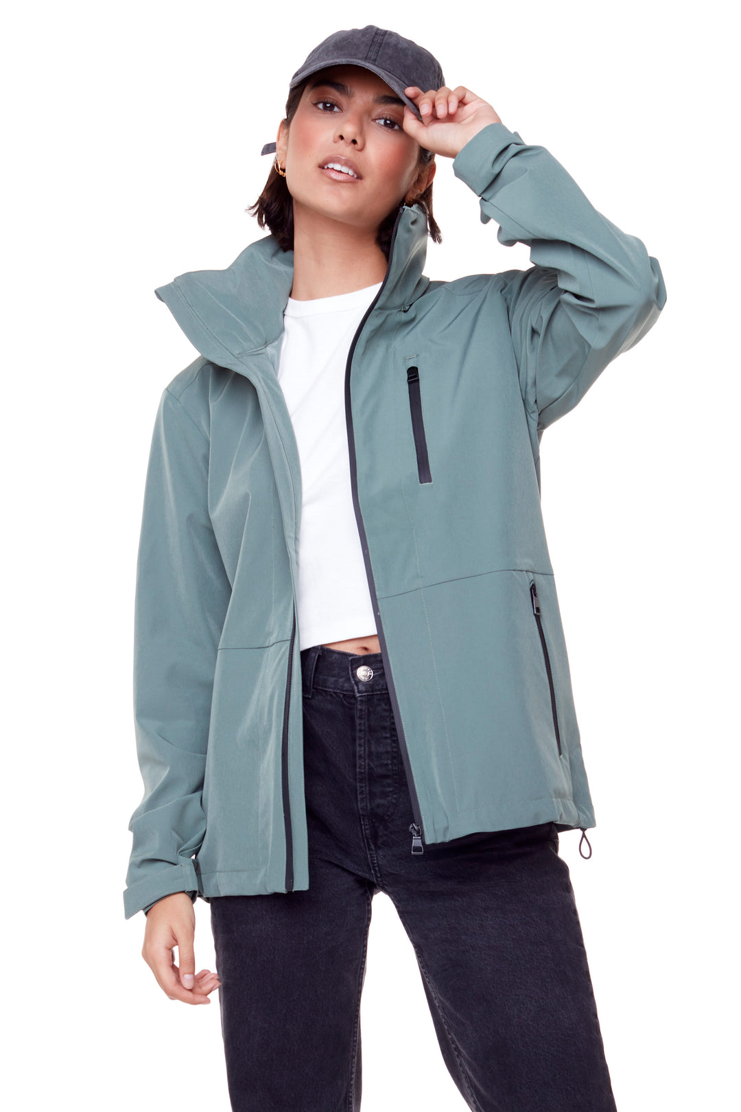 UNISEX (RECYCLED) MIDWEIGHT RAIN SHELL JACKET, DUSTY GREEN