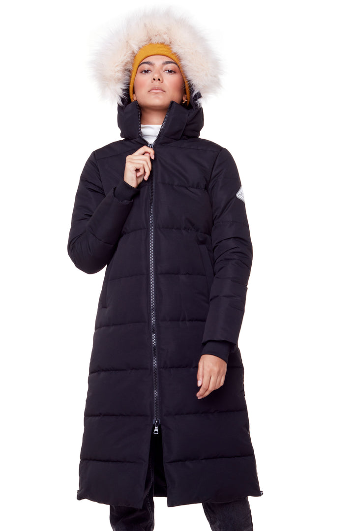 KLUANE | WOMEN'S VEGAN DOWN (RECYCLED) ULTRA LONG LENGTH PARKA, BLACK